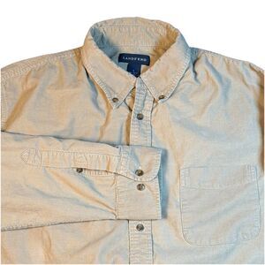 Lands End Shirt Tan Cotton Flannel Button Up Vintage 90s Men’s L 16-16.5